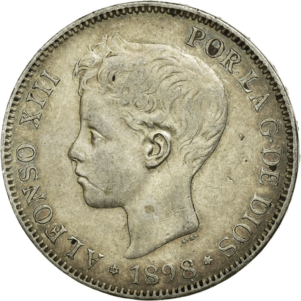 Coin, Spain, Alfonso XIII, 5 Pesetas, 1898, EF(40-45), Silver, KM:707