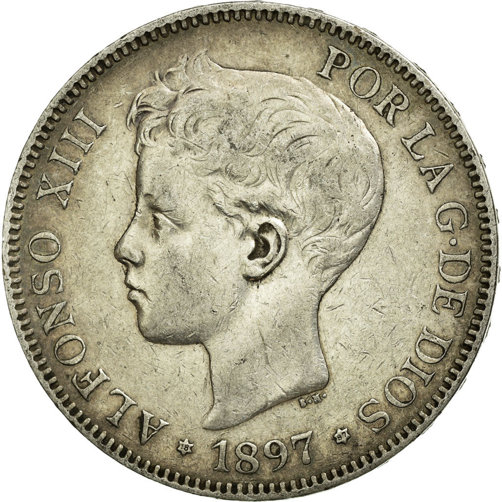 Coin, Spain, Alfonso XIII, 5 Pesetas, 1897, EF(40-45), Silver, KM:707