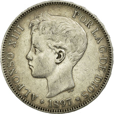 Munten, Spanje, Alfonso XIII, 5 Pesetas, 1897, ZF, Zilver, KM:707