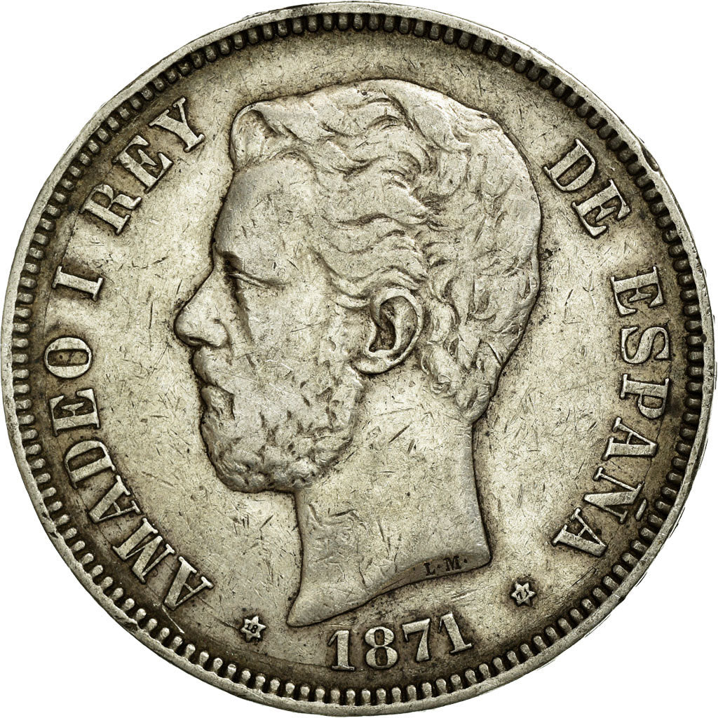 Spain, 5 Pesetas, 1871, KM #666, EF(40-45), Silver, 24.89