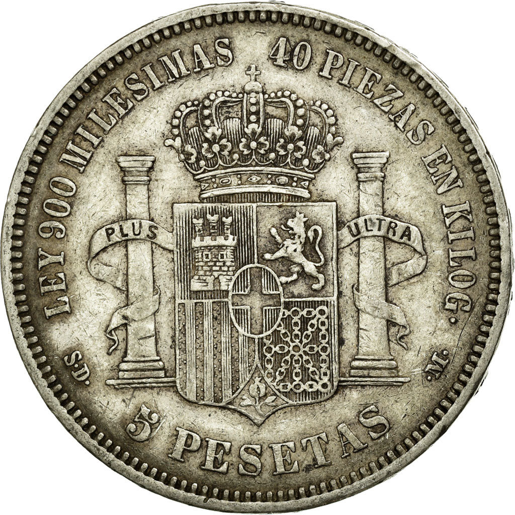 Spain, 5 Pesetas, 1871, KM #666, EF(40-45), Silver, 24.89