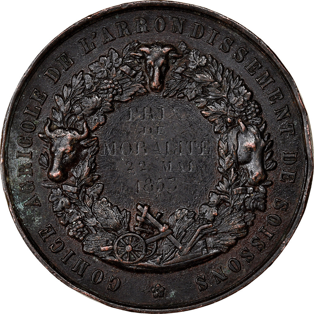 France, Medal, Comice Agricole de Soissons, Olivier de Serres, 1853, De
