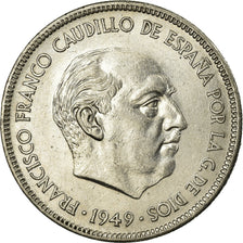 Moneta, Hiszpania, Caudillo and regent, 5 Pesetas, 1949, AU(55-58), Nikiel