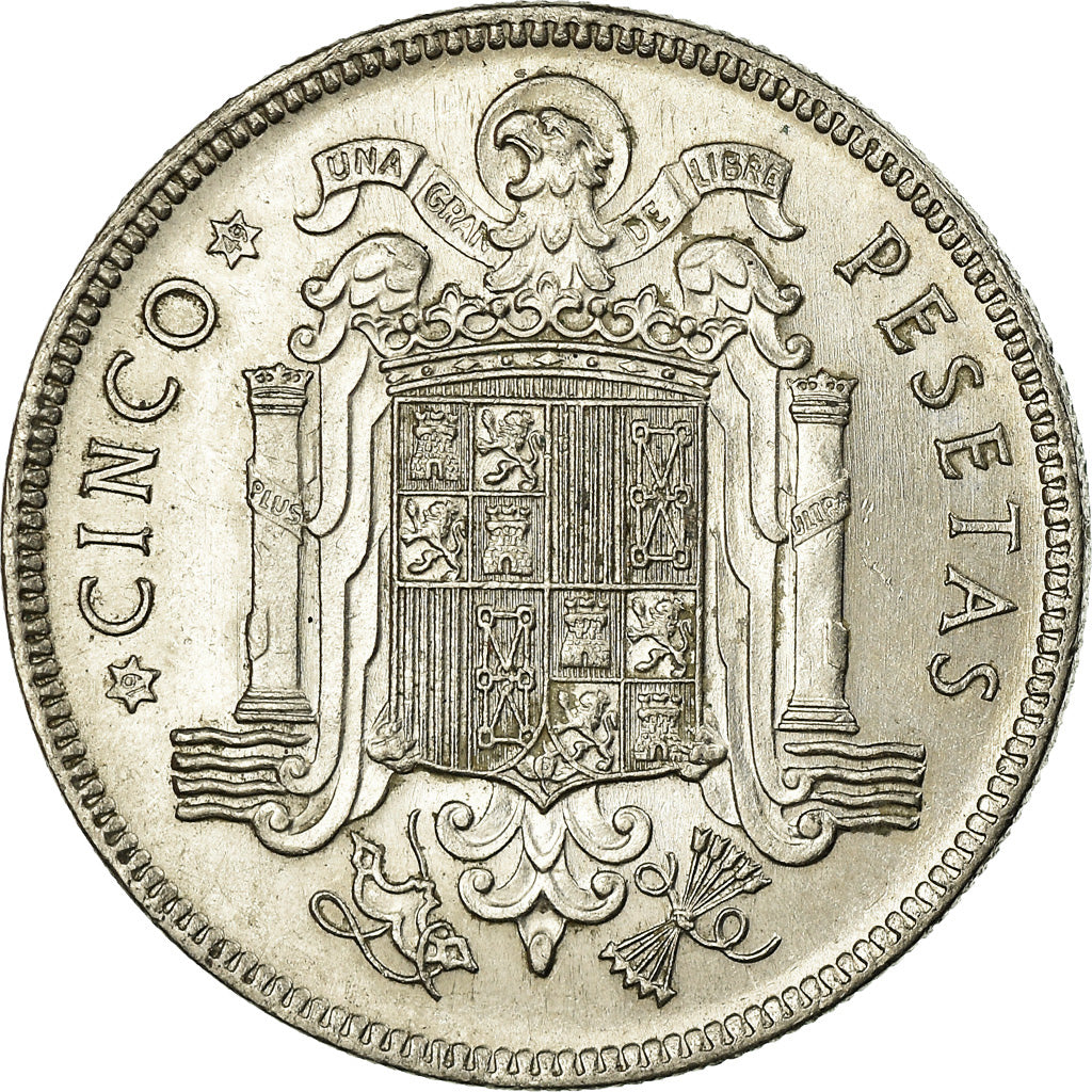 Coin, Spain, Caudillo and regent, 5 Pesetas, 1949, AU(55-58), Nickel, KM:778