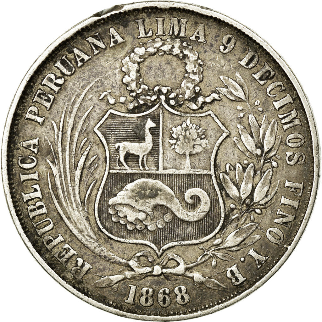 Coin, Peru, SOUTH PERU, Sol, 1868, Lima, VF(30-35), Silver, KM:196.3
