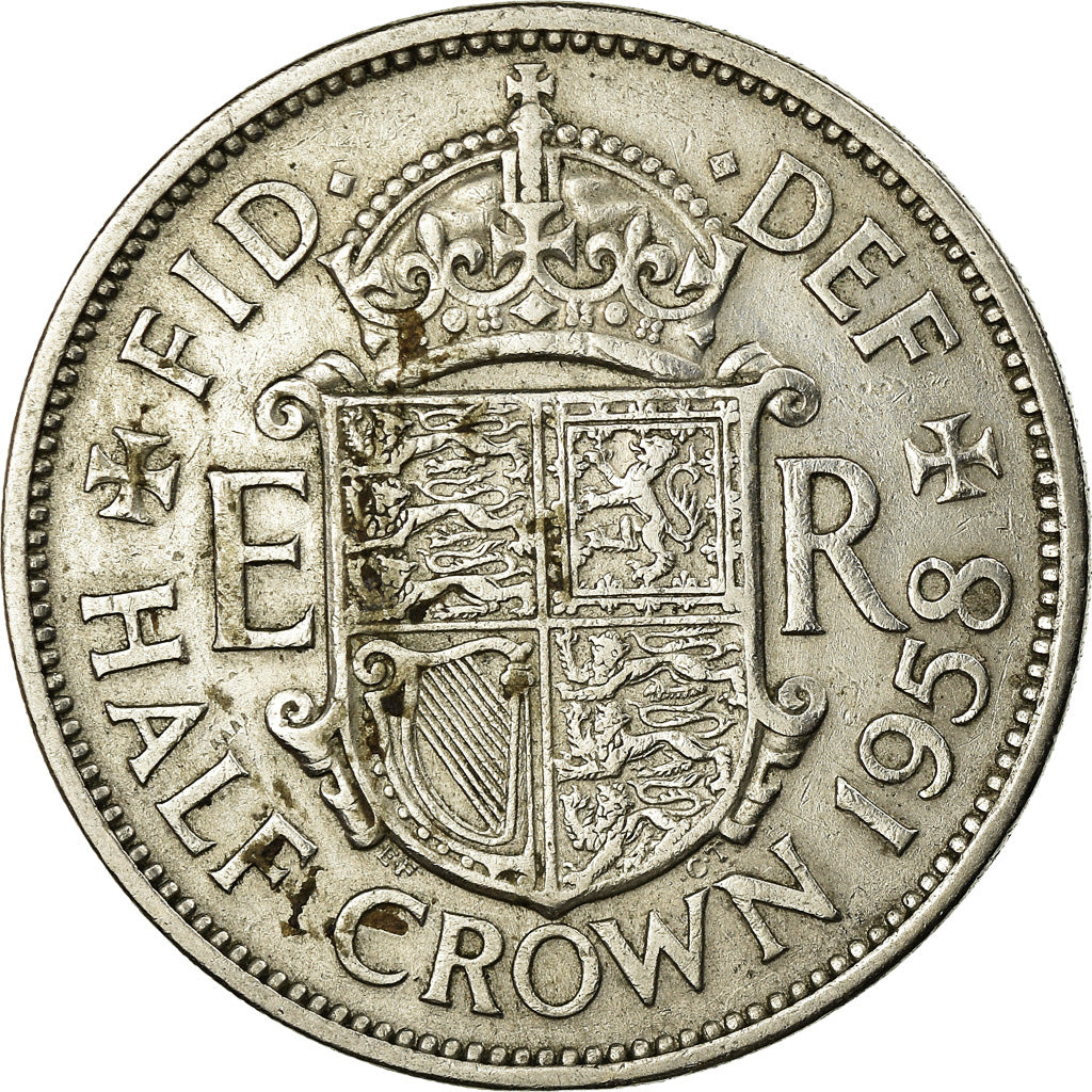 Coin, Great Britain, Elizabeth II, 1/2 Crown, 1958, EF(40-45), Copper-nickel