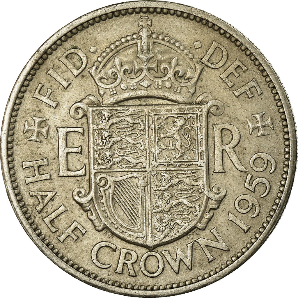Coin, Great Britain, Elizabeth II, 1/2 Crown, 1959, EF(40-45), Copper-nickel