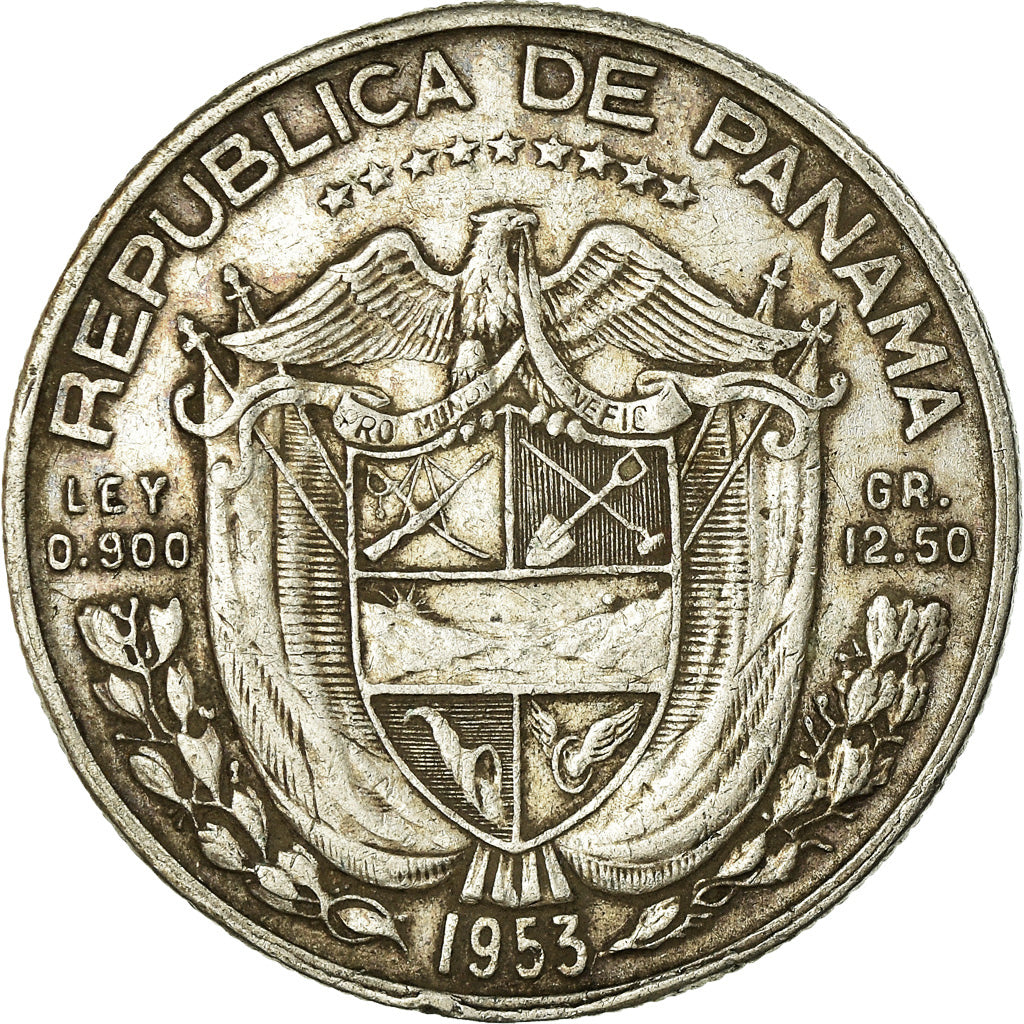 Coin, Panama, 1/2 Balboa, 1953, EF(40-45), Silver, KM:20