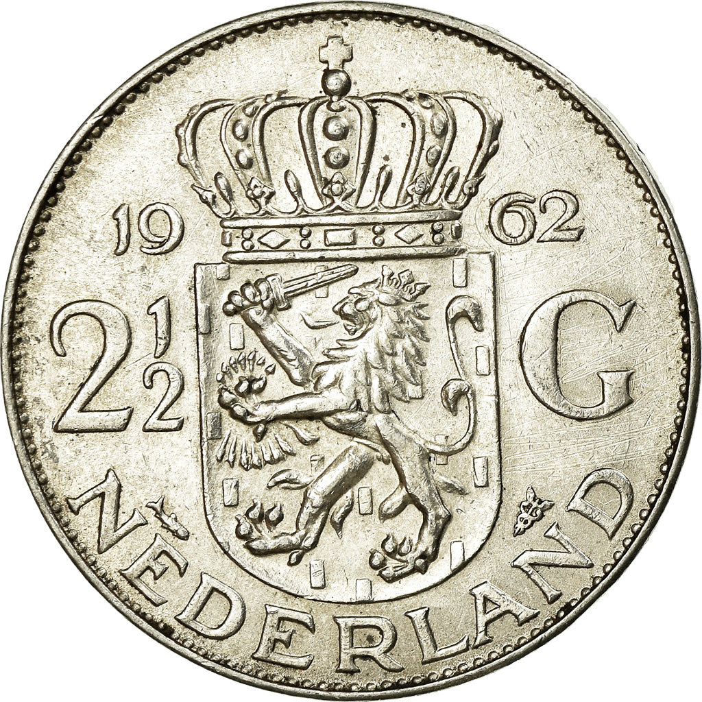 Coin, Netherlands, Juliana, 2-1/2 Gulden, 1962, EF(40-45), Silver, KM:185