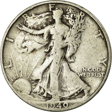 Coin, United States, Walking Liberty Half Dollar, Half Dollar, 1940, U.S. Mint