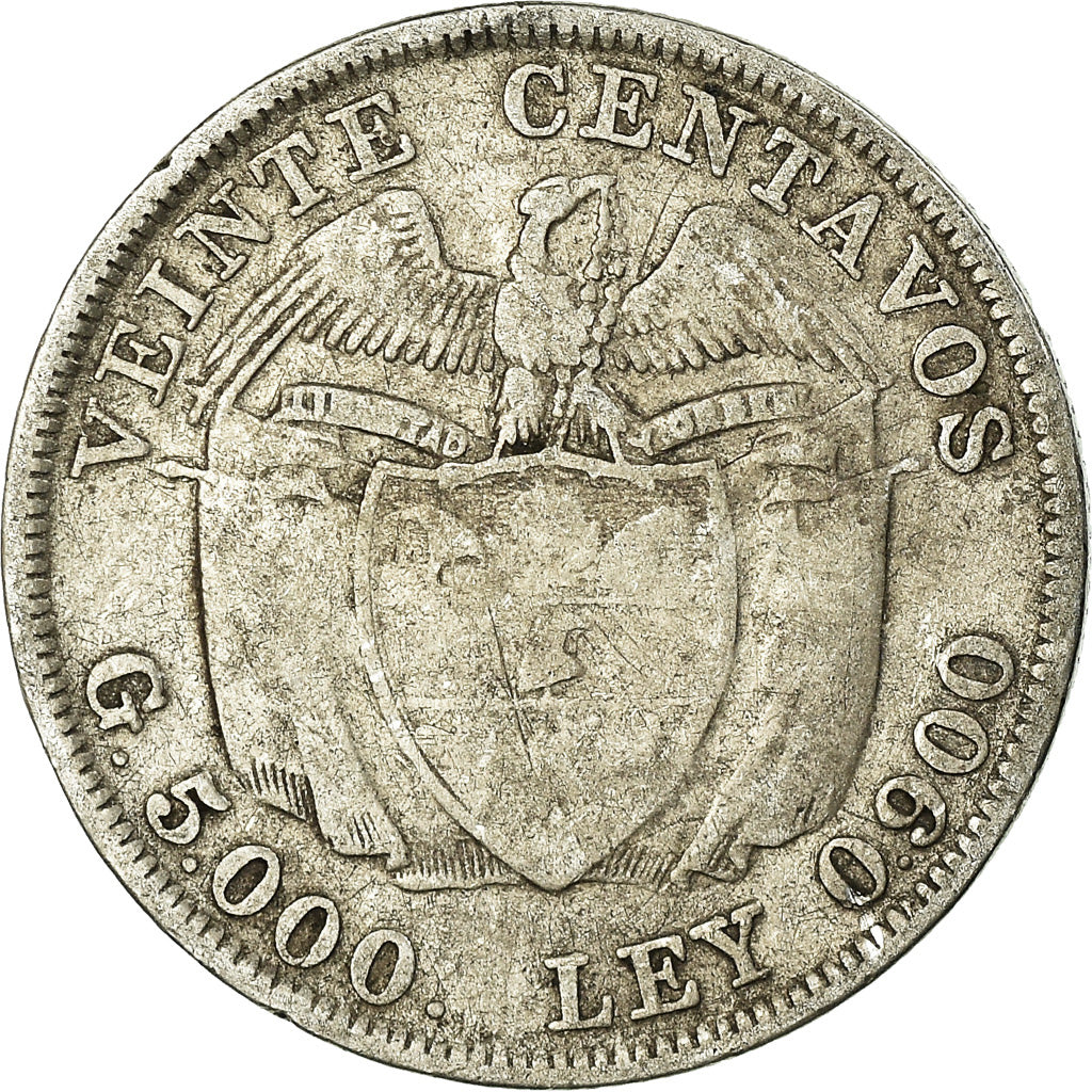 Coin, Colombia, 20 Centavos, 1914, VF(30-35), Silver, KM:197