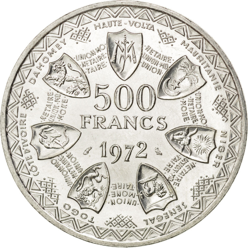WEST AFRICAN STATES, 500 Francs, 1972, KM #7, AU(55-58), Silver, 37, 24.97