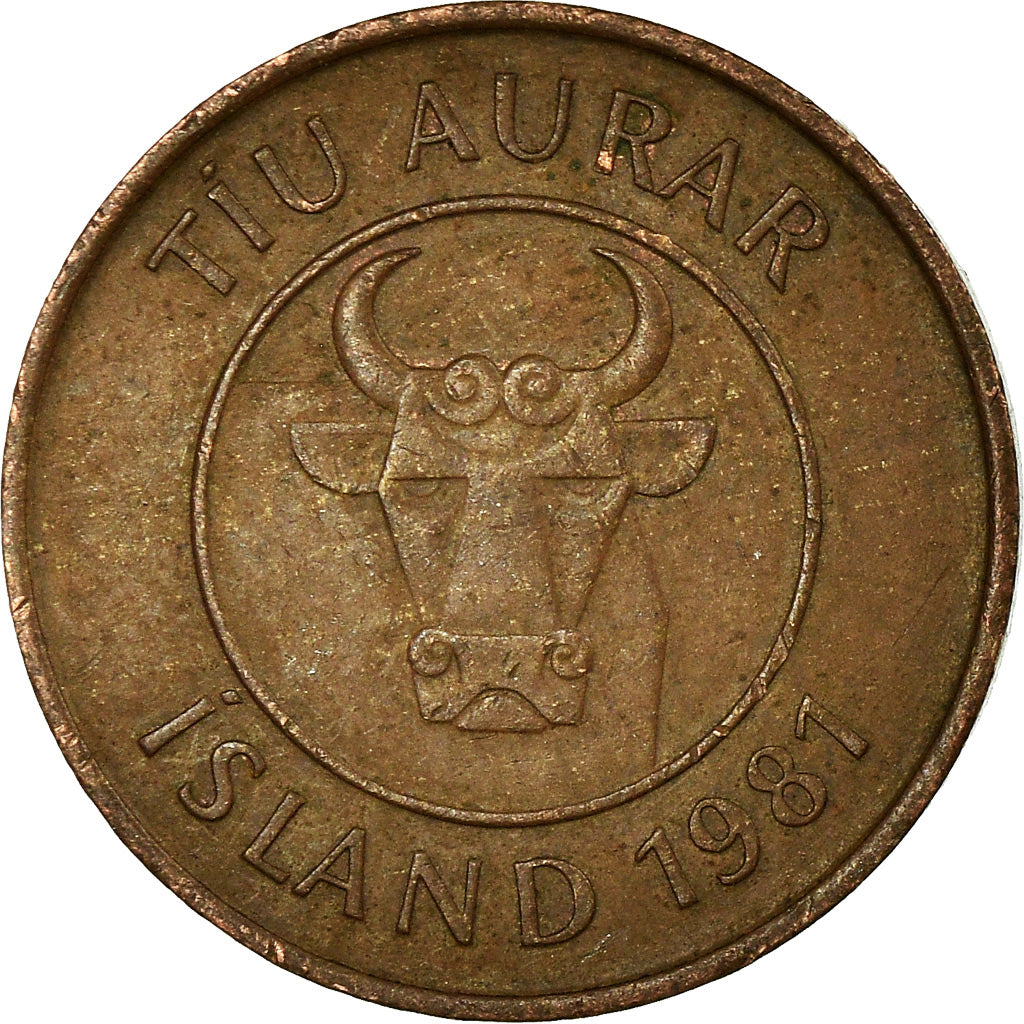 Coin, Iceland, 10 Aurar, 1981, EF(40-45), Bronze, KM:25