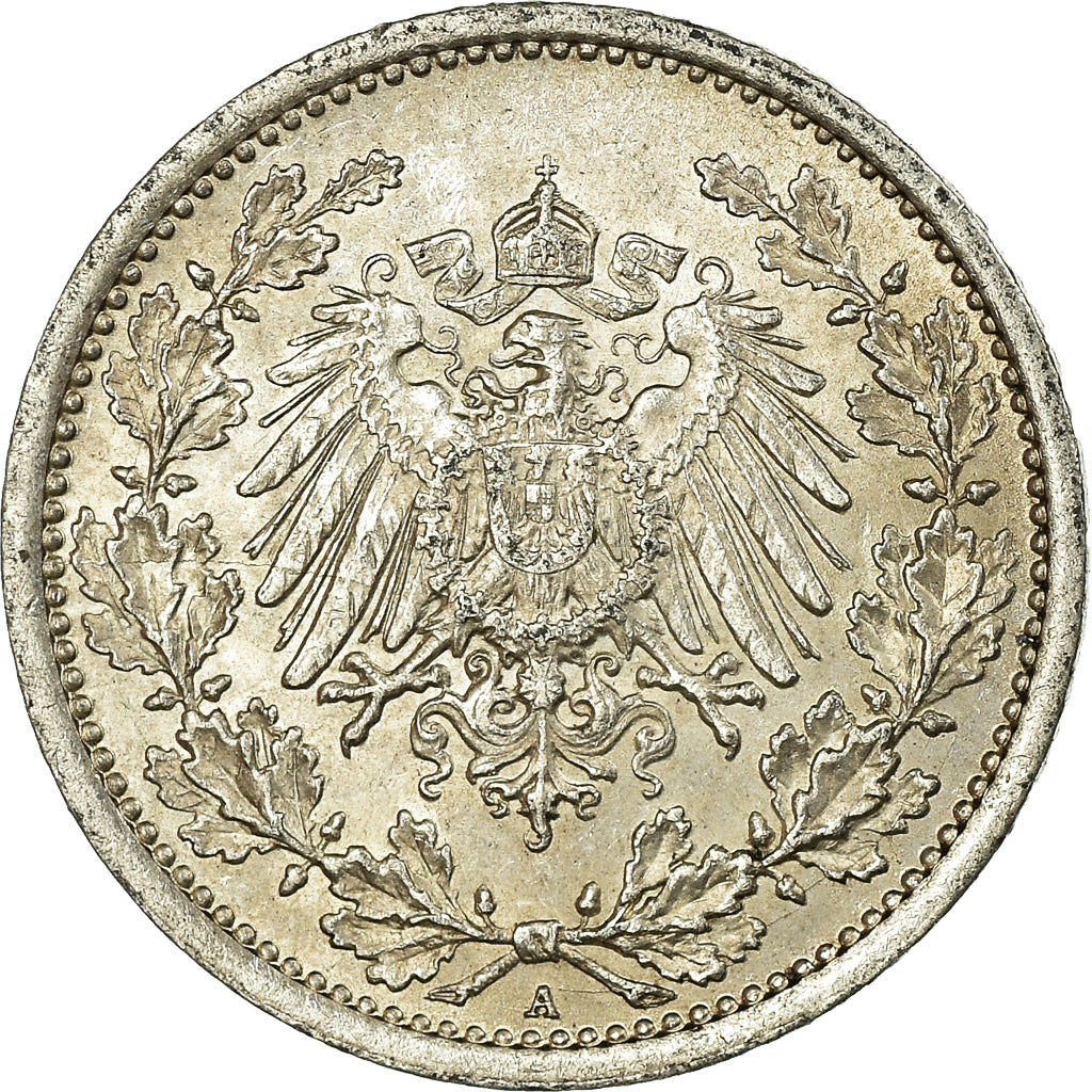 Coin, GERMANY - EMPIRE, 1/2 Mark, 1915, Berlin, AU(55-58), Silver, KM:17
