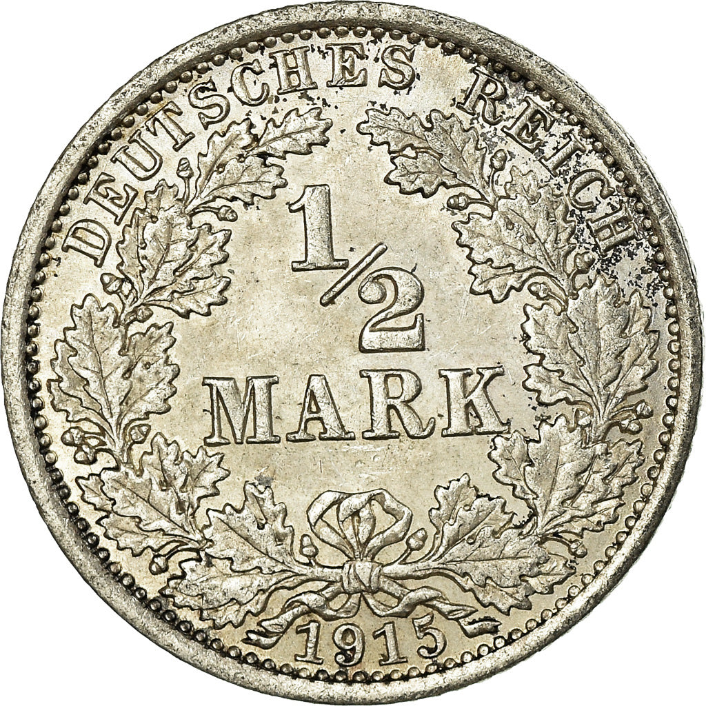 Coin, GERMANY - EMPIRE, 1/2 Mark, 1915, Berlin, AU(55-58), Silver, KM:17