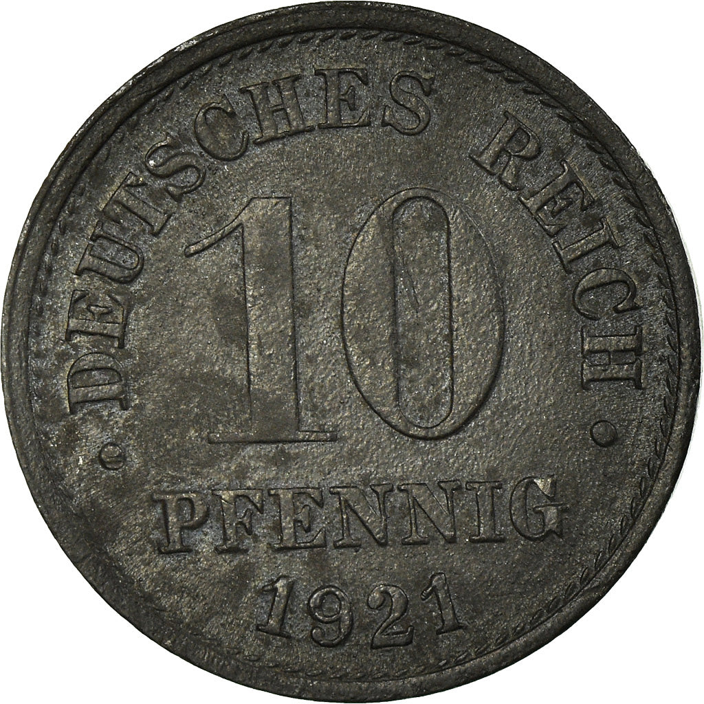 Moneta, GERMANIA - IMPERO, 10 Pfennig, 1921, Berlin, BB, Zinco, KM:26