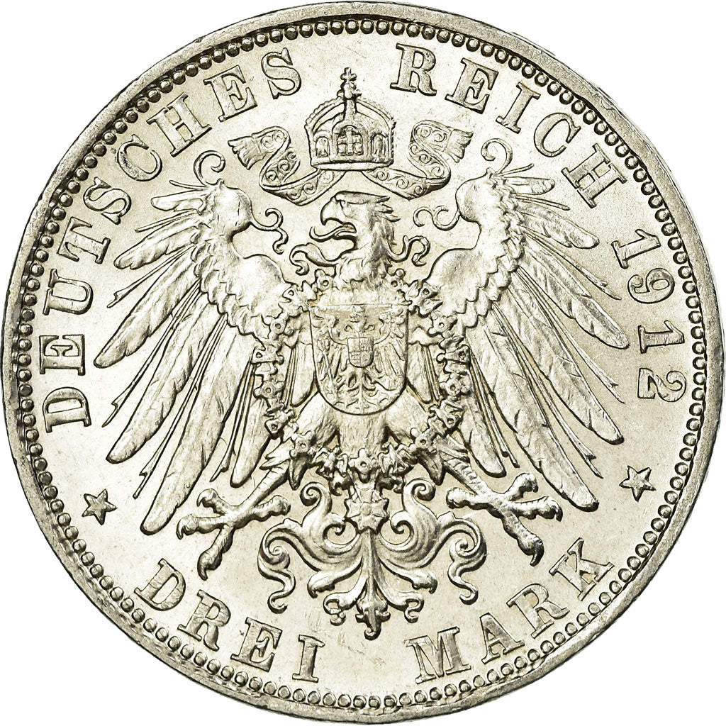 Coin, German States, BAVARIA, Otto, 3 Mark, 1912, Munich, AU(55-58), Silver