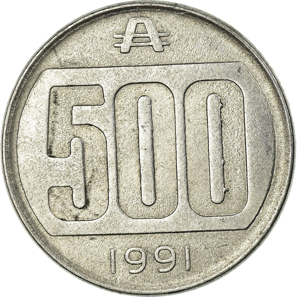 Coin, Argentina, 500 Australes, 1991, EF(40-45), Aluminum, KM:104