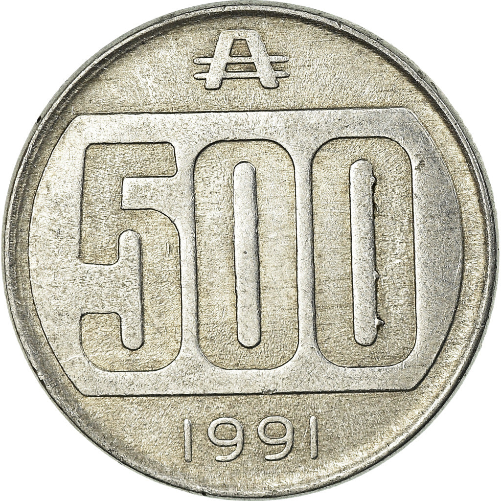 Coin, Argentina, 500 Australes, 1991, EF(40-45), Aluminum, KM:104