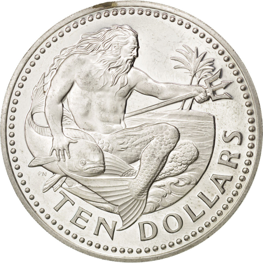 BARBADOS, 10 Dollars, 1977, Franklin Mint, KM #17a, MS(60-62), Silver, 42, 38.55