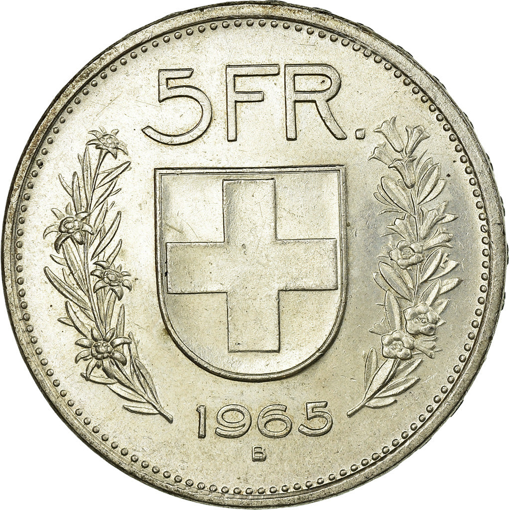 Coin, Switzerland, 5 Francs, 1965, Bern, AU(55-58), Silver, KM:40