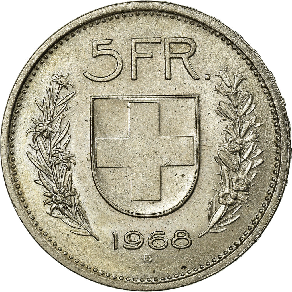 Coin, Switzerland, 5 Francs, 1968, Bern, EF(40-45), Copper-nickel, KM:40a.1