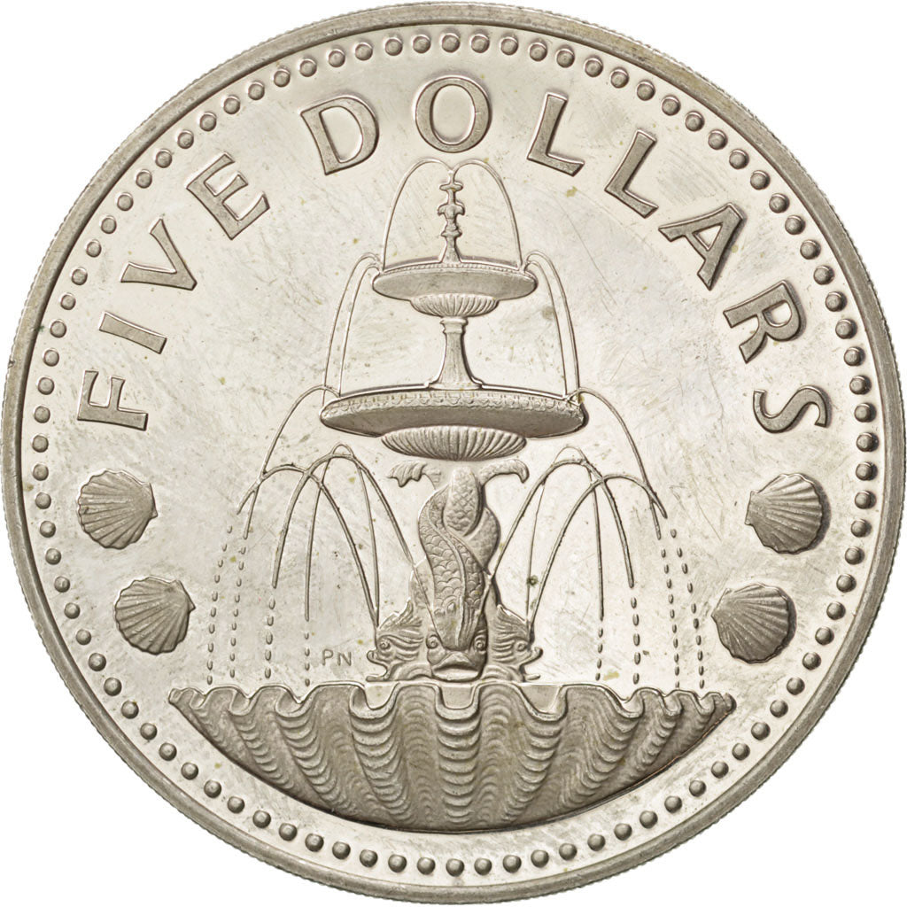 BARBADOS, 5 Dollars, 1977, Franklin Mint, KM #16a, MS(60-62), Silver, 40, 31.65