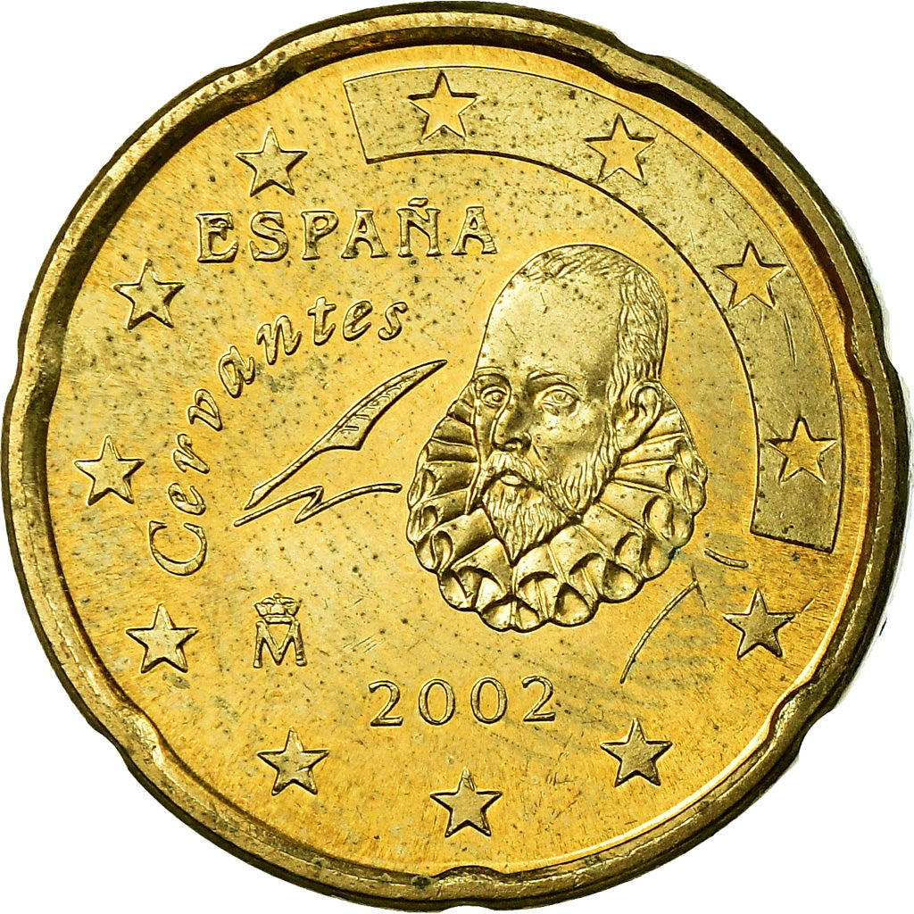 Spain, 20 Euro Cent, 2002, AU(55-58), Brass, KM:1044