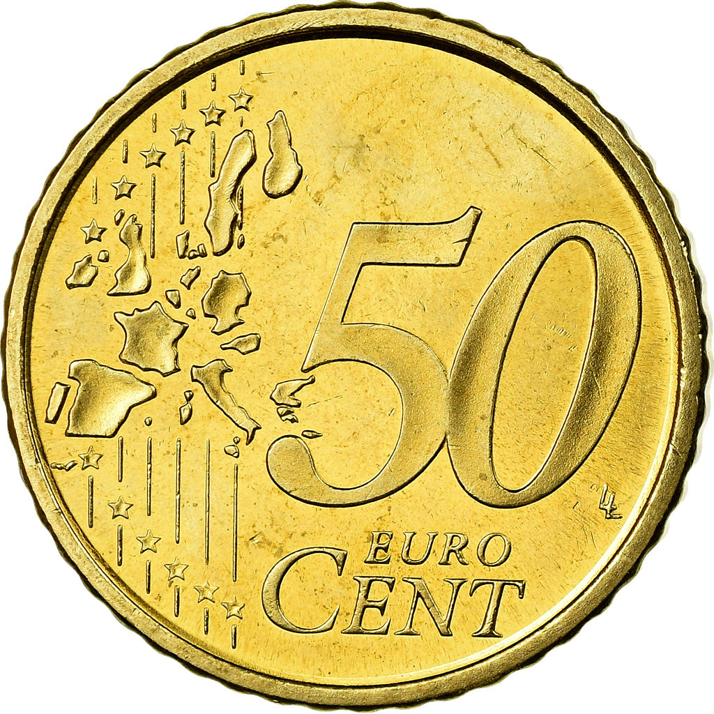 Spagna, 50 Euro Cent, 2003, SPL, Ottone, KM:1045