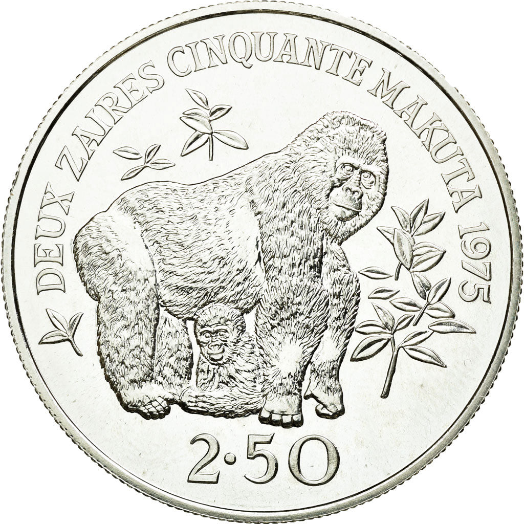 Coin, Zaire, 2-1/2 Zaires, 1975, MS(63), Silver, KM:9