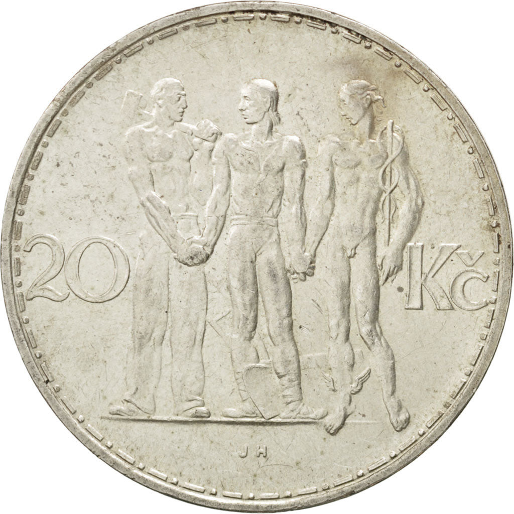 CZECHOSLOVAKIA, 20 Korun, 1933, KM #17, AU(55-58), Silver, 34, 12.09