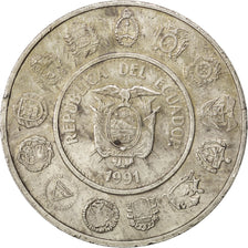ECUADOR, 5000 Sucres, 1991, KM #95, AU(50-53), Silver, 27.37