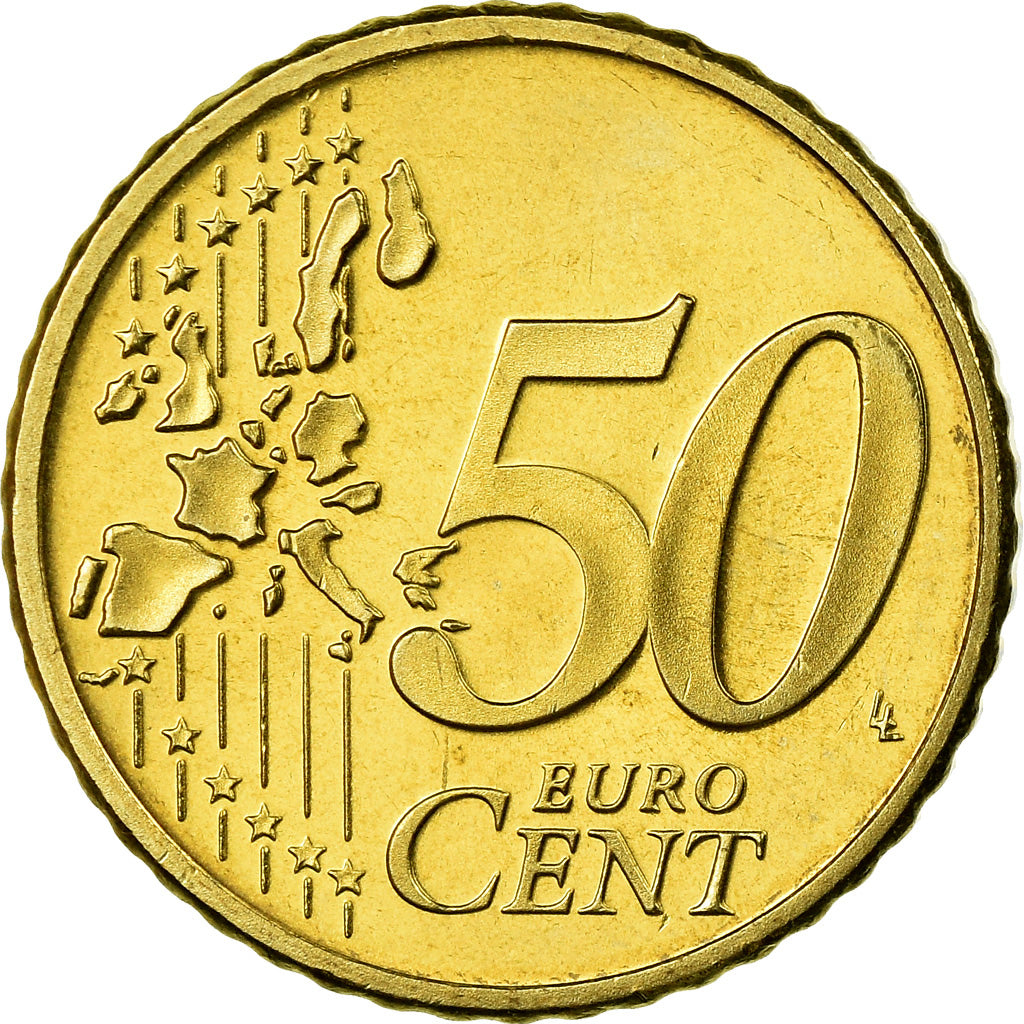 GERMANY - FEDERAL REPUBLIC, 50 Euro Cent, 2002, MS(63), Brass, KM:212