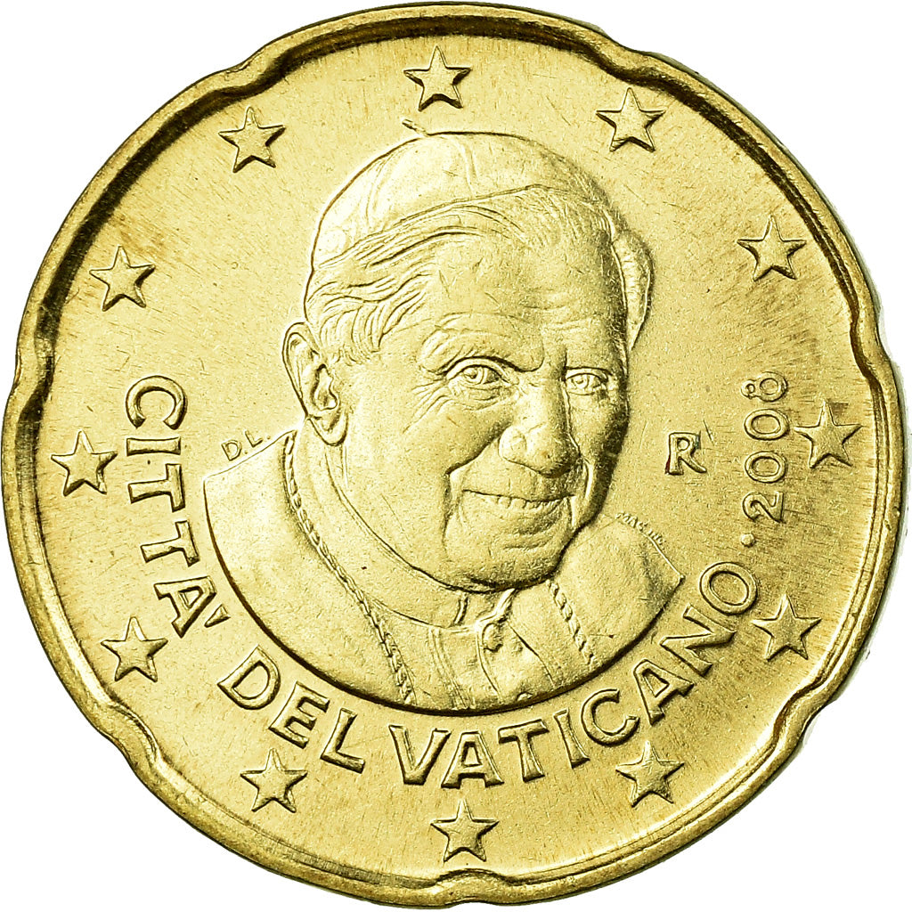 VATICAN CITY, 20 Euro Cent, 2008, MS(63), Brass, KM:386