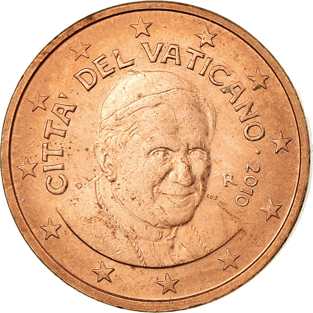 CIDADE DO VATICANO, Euro Cent, 2010, MS(63), Aço Cromado a Cobre, KM:375