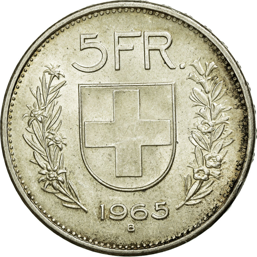 Coin, Switzerland, 5 Francs, 1965, Bern, AU(50-53), Silver, KM:40