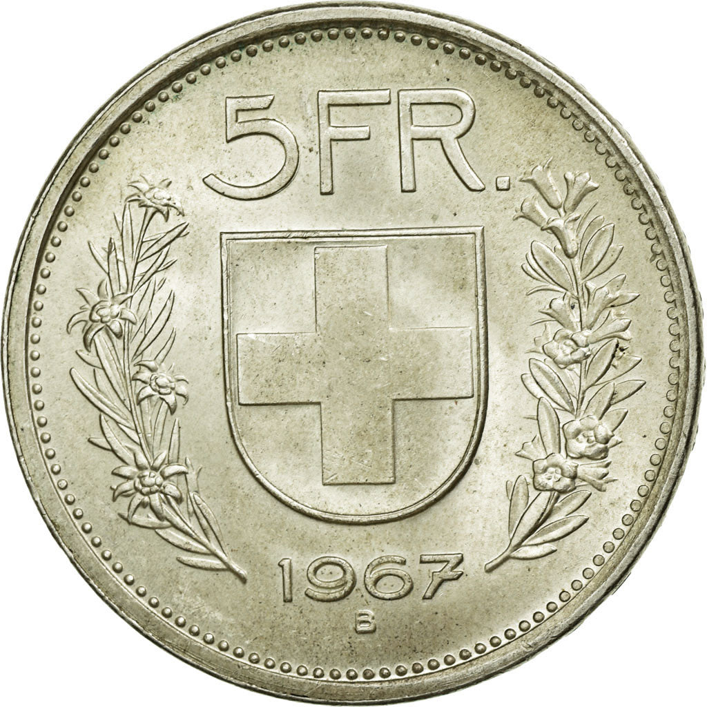 Coin, Switzerland, 5 Francs, 1967, Bern, AU(55-58), Silver, KM:40
