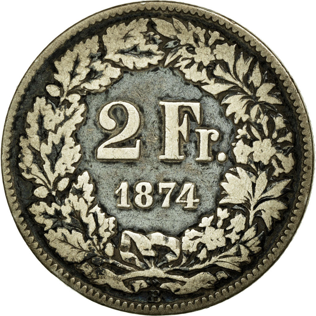 Coin, Switzerland, 2 Francs, 1874, Bern, VF(30-35), Silver, KM:21