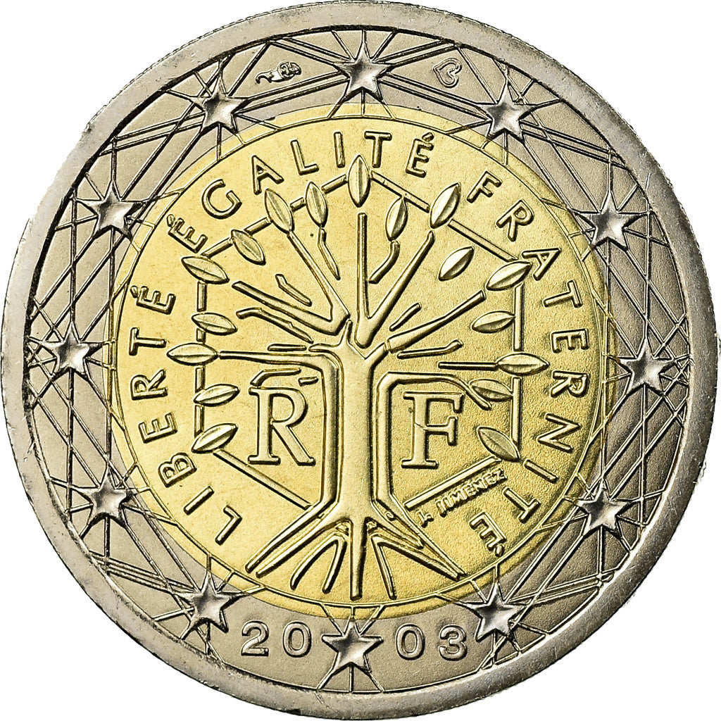 France, 2 Euro, 2003, MS(65-70), Bi-Metallic, KM:1289