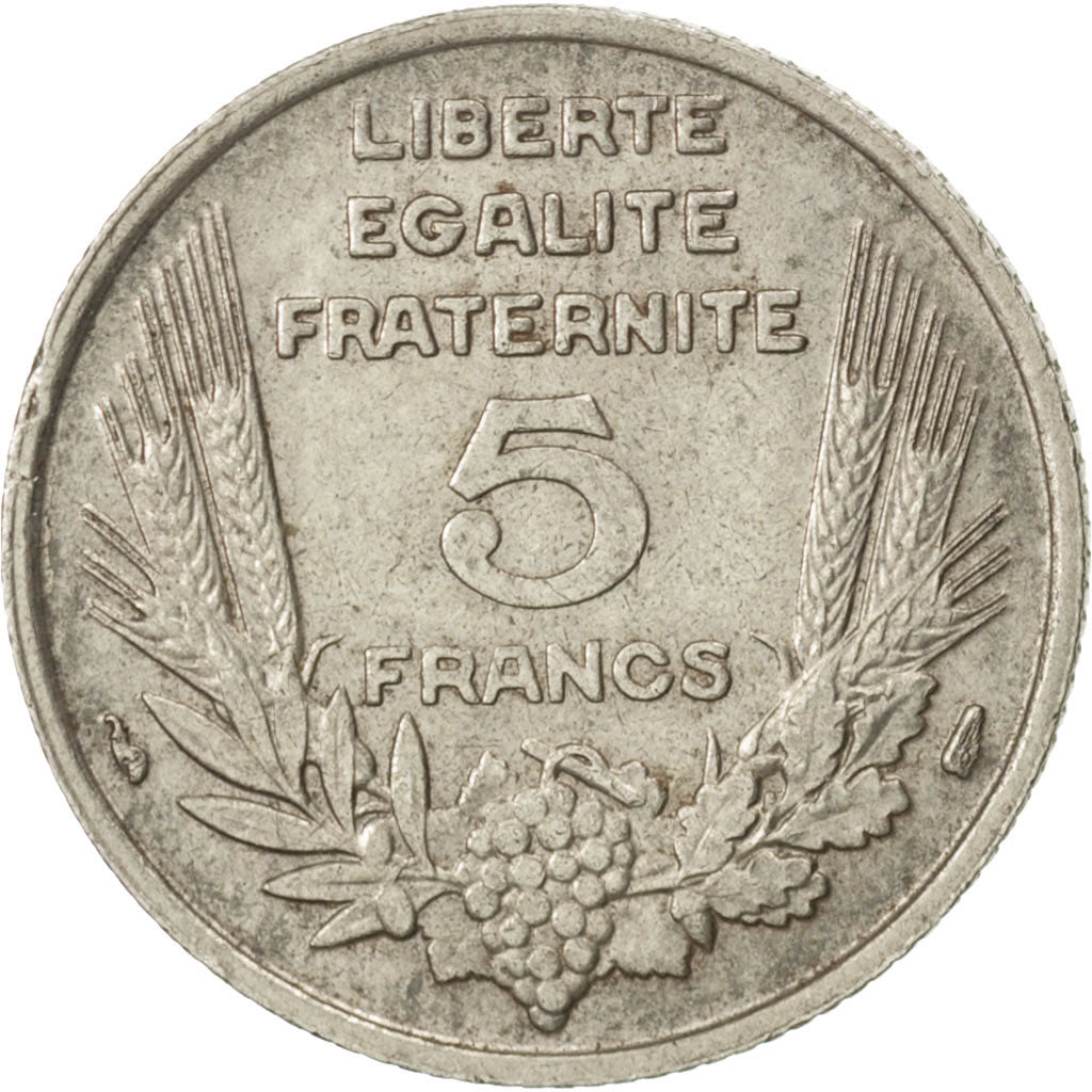 FRANCE, Bazor, 5 Francs, 1933, Paris, KM #887, AU(50-53), Nickel, 23.7, Gadoury.