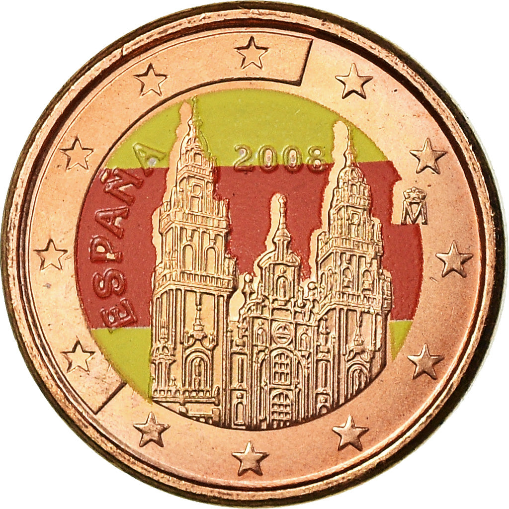 Spain, Euro Cent, 2008, Colorised, MS(63), Copper Plated Steel, KM:1040