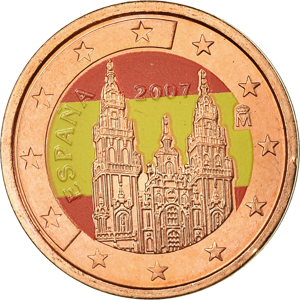 Spain, 2 Euro Cent, 2007, Colorised, MS(63), Copper Plated Steel, KM:1041