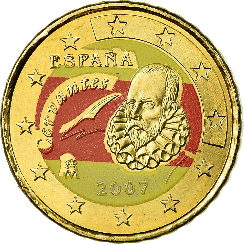 Hiszpania, 10 Euro Cent, 2007, Madrid, Colourized, MS(63), Mosiądz, KM:1070