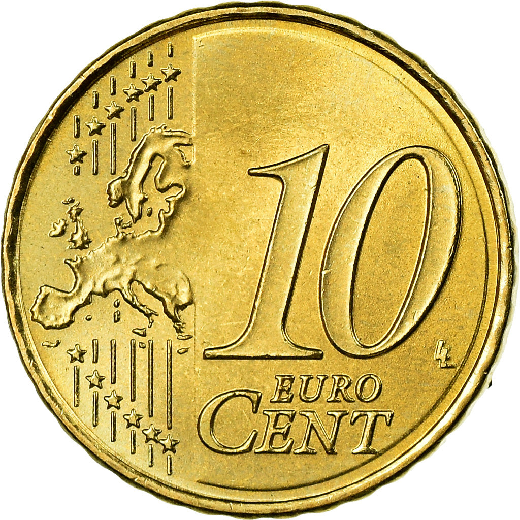 Hiszpania, 10 Euro Cent, 2007, Madrid, Colourized, MS(63), Mosiądz, KM:1070