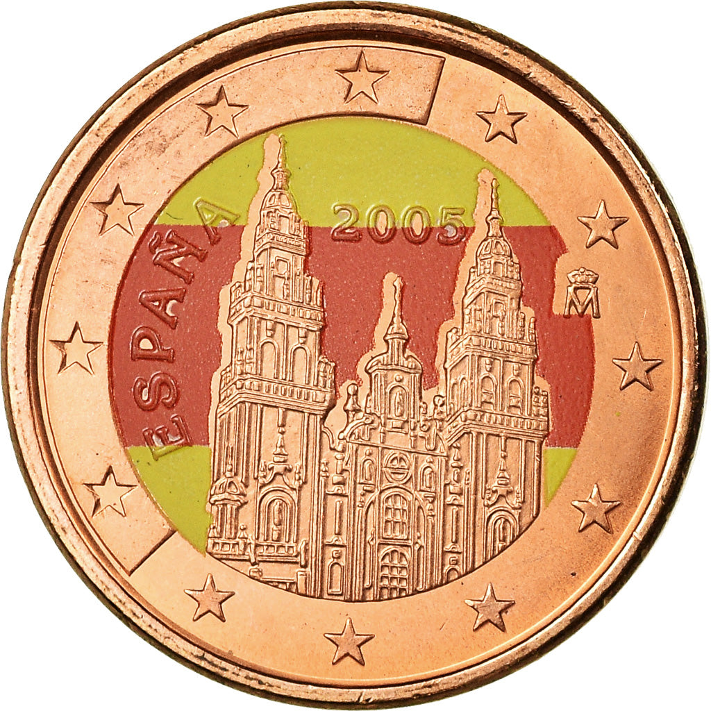 Spain, 5 Euro Cent, 2005, Colorised, MS(63), Copper Plated Steel, KM:1042