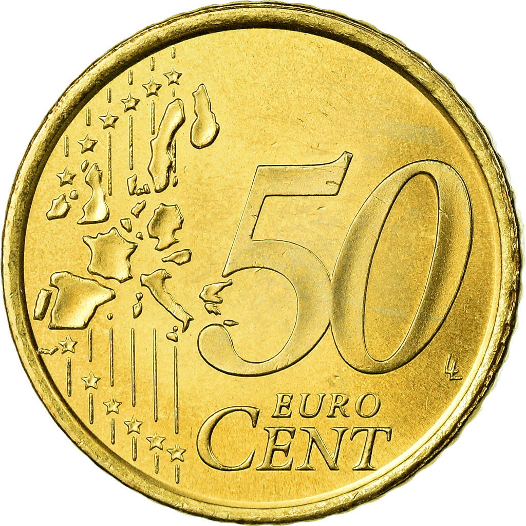 Hiszpania, 50 Euro Cent, 2001, Madrid, Colourized, MS(63), Mosiądz, KM:1045