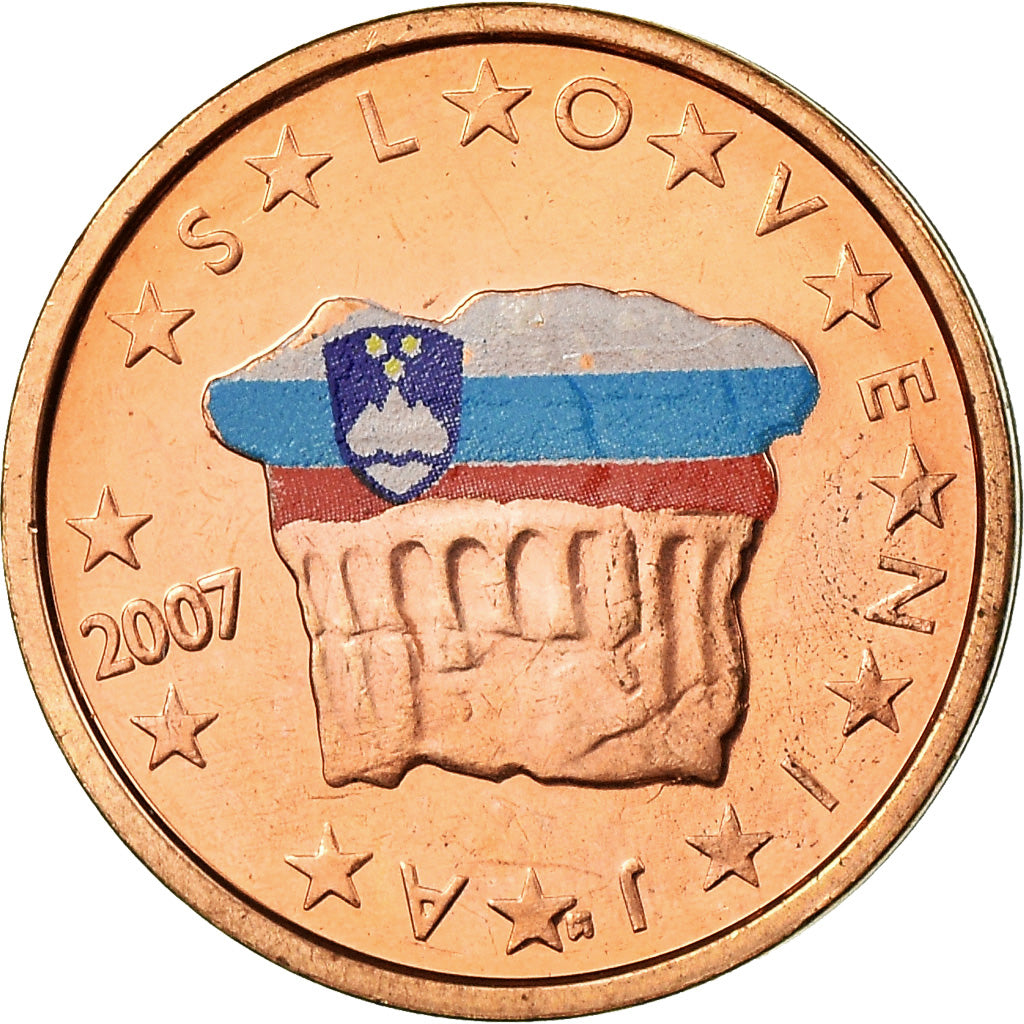 Slovenia, 2 Euro Cent, 2007, Colorised, MS(63), Copper Plated Steel, KM:69