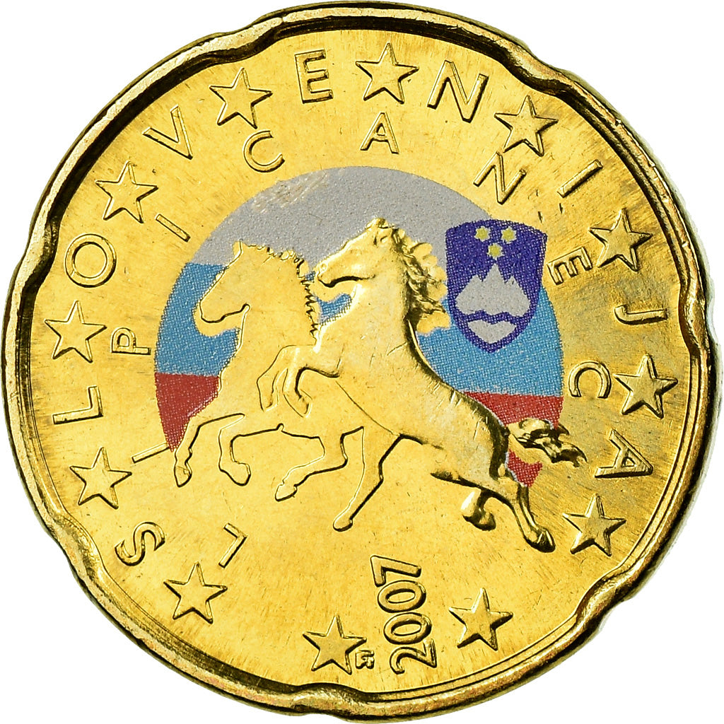 Slovenia, 20 Euro Cent, 2007, Colorised, MS(63), Brass, KM:72