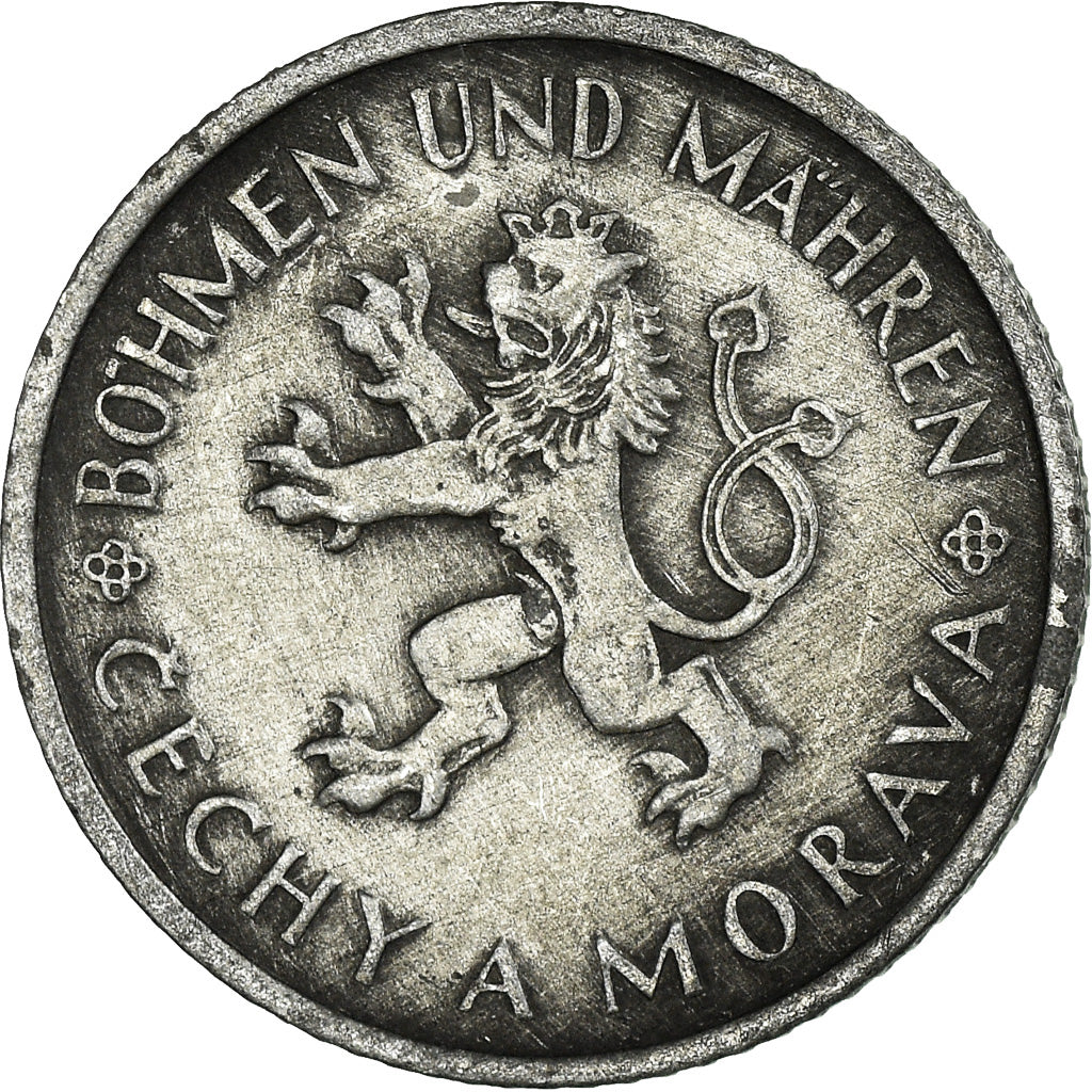 Coin, BOHEMIA & MORAVIA, Koruna, 1943, EF(40-45), Zinc, KM:4