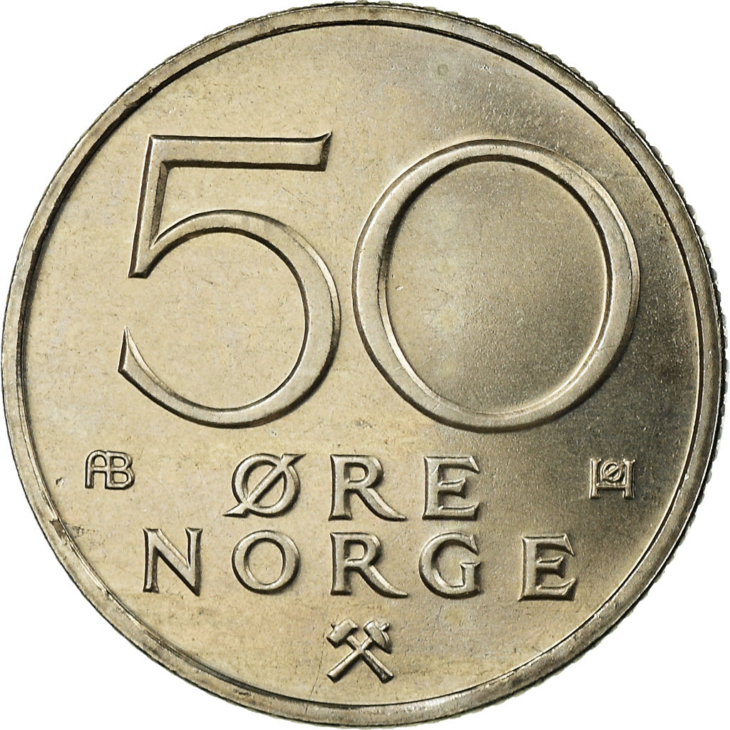 Coin, Norway, Olav V, 50 Öre, 1997, MS(63), Copper-nickel, KM:418